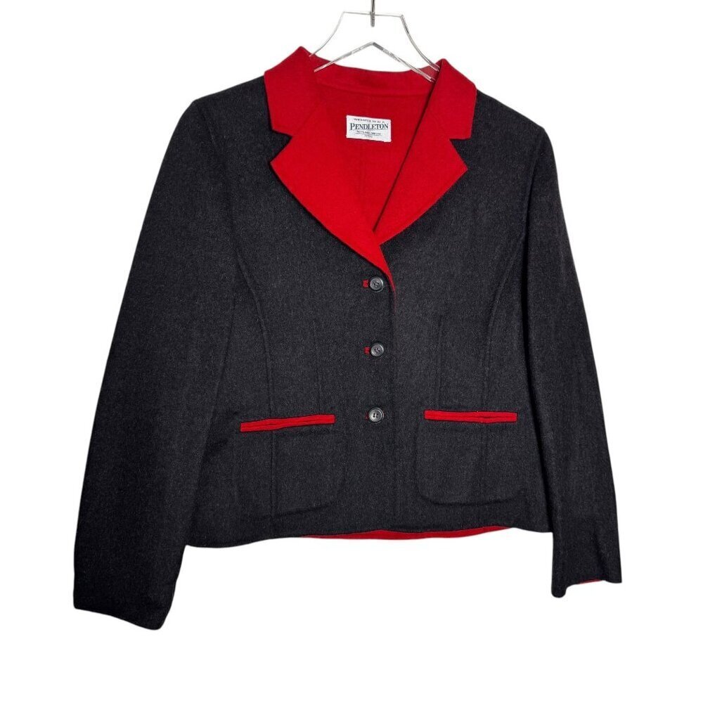 Pendleton Reversible Jacket Black/Red Merino Wool… - image 12